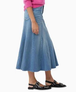 Dames Ganni Rokken*Midi Rok Tint Denim Peplum Blauw