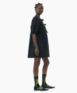 Dames Ganni Jurken*Mini Jurk Cotton Poplin Tie String Zwart