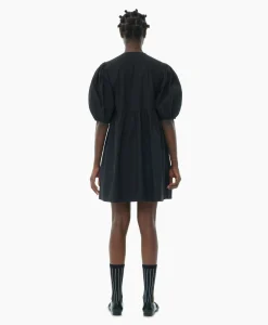 Dames Ganni Jurken*Mini Jurk Cotton Poplin Tie String Zwart