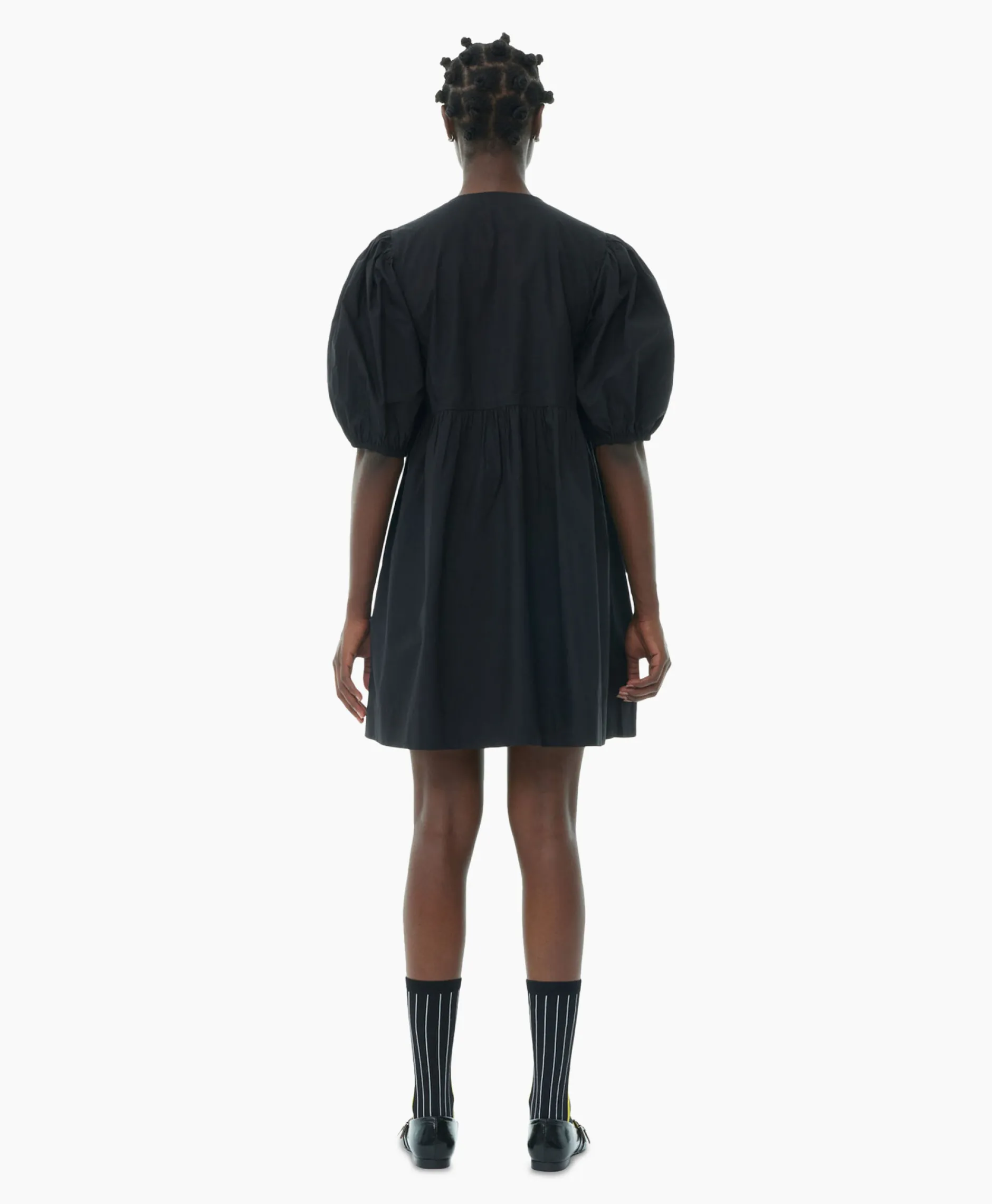 Dames Ganni Jurken*Mini Jurk Cotton Poplin Tie String Zwart