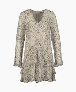 Dames Ganni Jurken*Mini Jurk Printed Light Georgette Dress Ecru