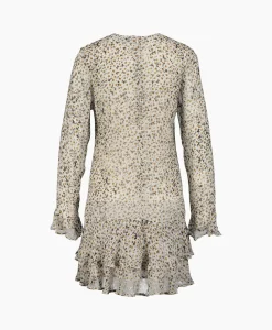 Dames Ganni Jurken*Mini Jurk Printed Light Georgette Dress Ecru