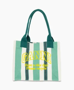 Dames Ganni Tassen*Shopper Large Easy Stripes Groen