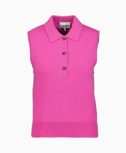 Dames Ganni Truien*Spencer Cashmere Mix Sleeveless Polo Pink
