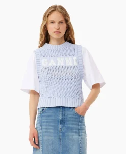 Dames Ganni Truien*Spencer Cotton Rope Licht Blauw