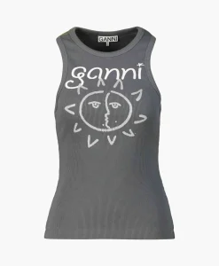 Dames Ganni T-Shirts & Tops*Top Graphic Rib Sun Grijs