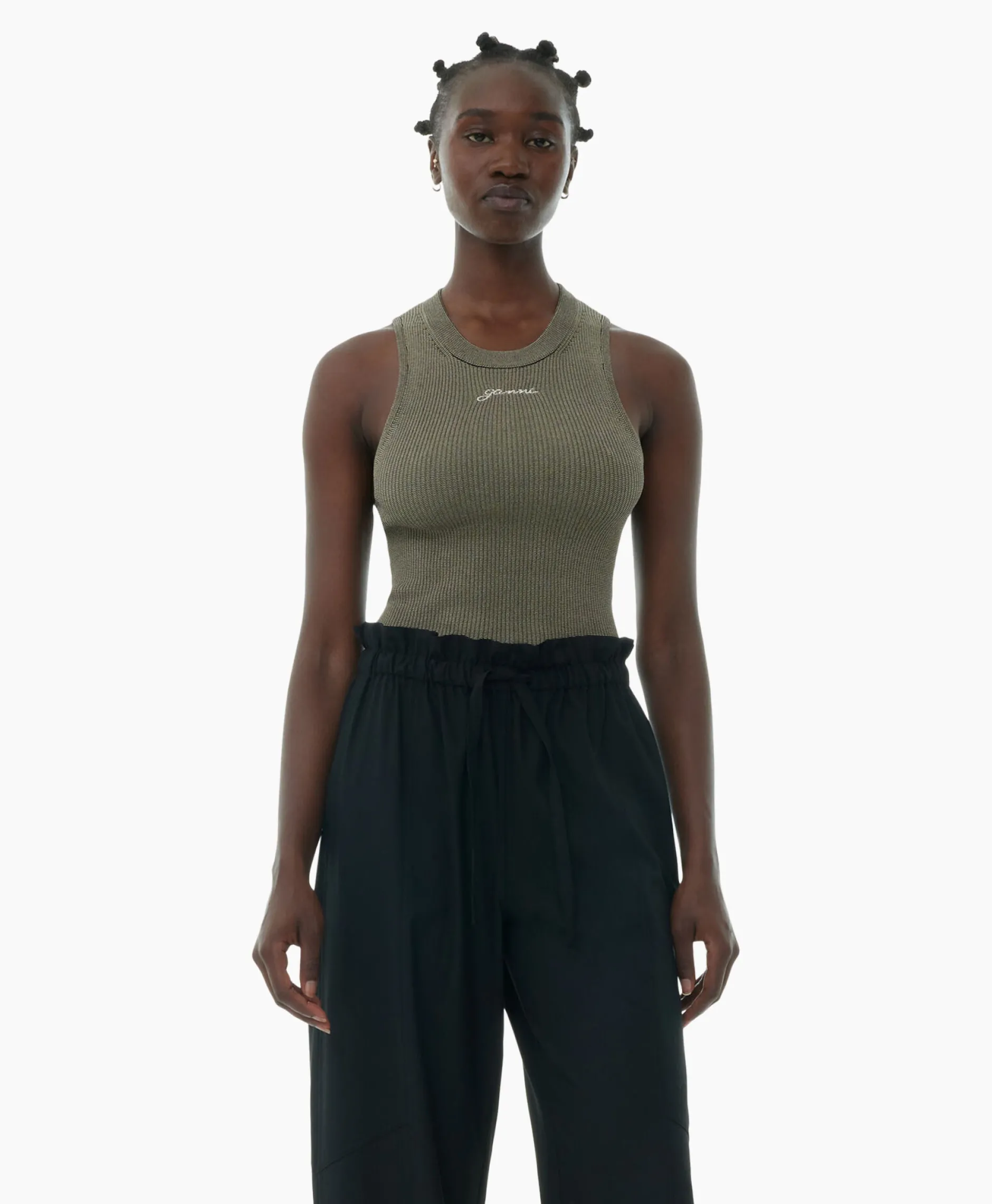 Dames Ganni T-Shirts & Tops*Top Melange Knit Sleeveless Bruin