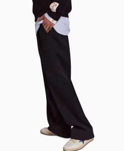 Heren Golden Goose Broeken*Broek Golden M Wide Legs Compact Gabardine Wool Donker Blauw