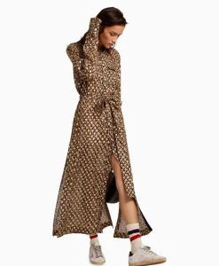 Dames Golden Goose Jurken*Midi Jurk Golden W's Chemisier Leopard Print Fil C Beige
