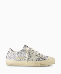 Dames Golden Goose Sneakers*Sneaker V-Star 2 Glitter Upper Rubber Toe Suede St Zilver