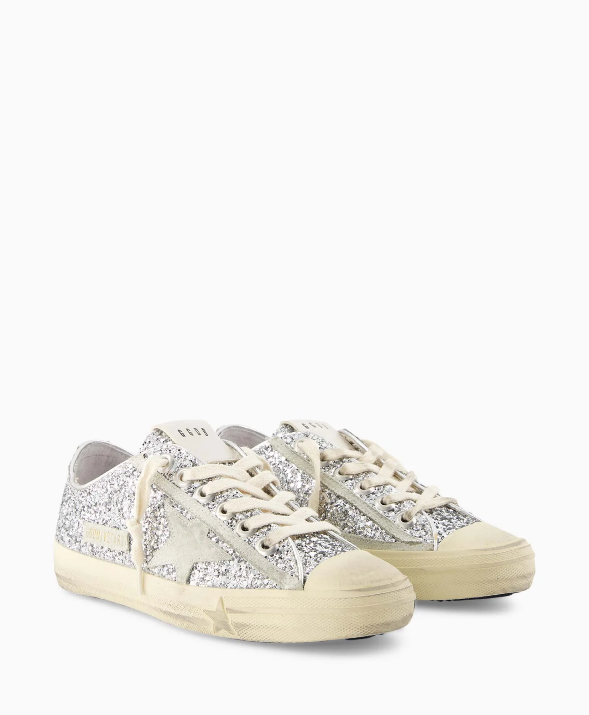 Dames Golden Goose Sneakers*Sneaker V-Star 2 Glitter Upper Rubber Toe Suede St Zilver