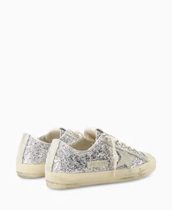 Dames Golden Goose Sneakers*Sneaker V-Star 2 Glitter Upper Rubber Toe Suede St Zilver