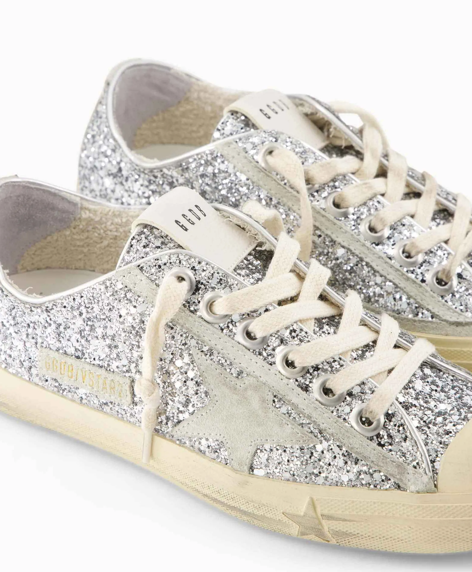 Dames Golden Goose Sneakers*Sneaker V-Star 2 Glitter Upper Rubber Toe Suede St Zilver