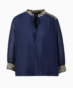Dames Greek Archaic Kori Blouses*Blouse All Over Drawstrings Donker Blauw