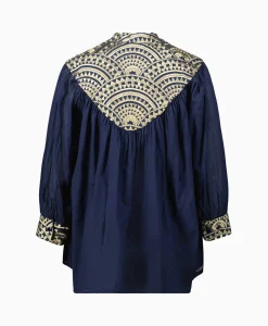 Dames Greek Archaic Kori Blouses*Blouse All Over Drawstrings Donker Blauw
