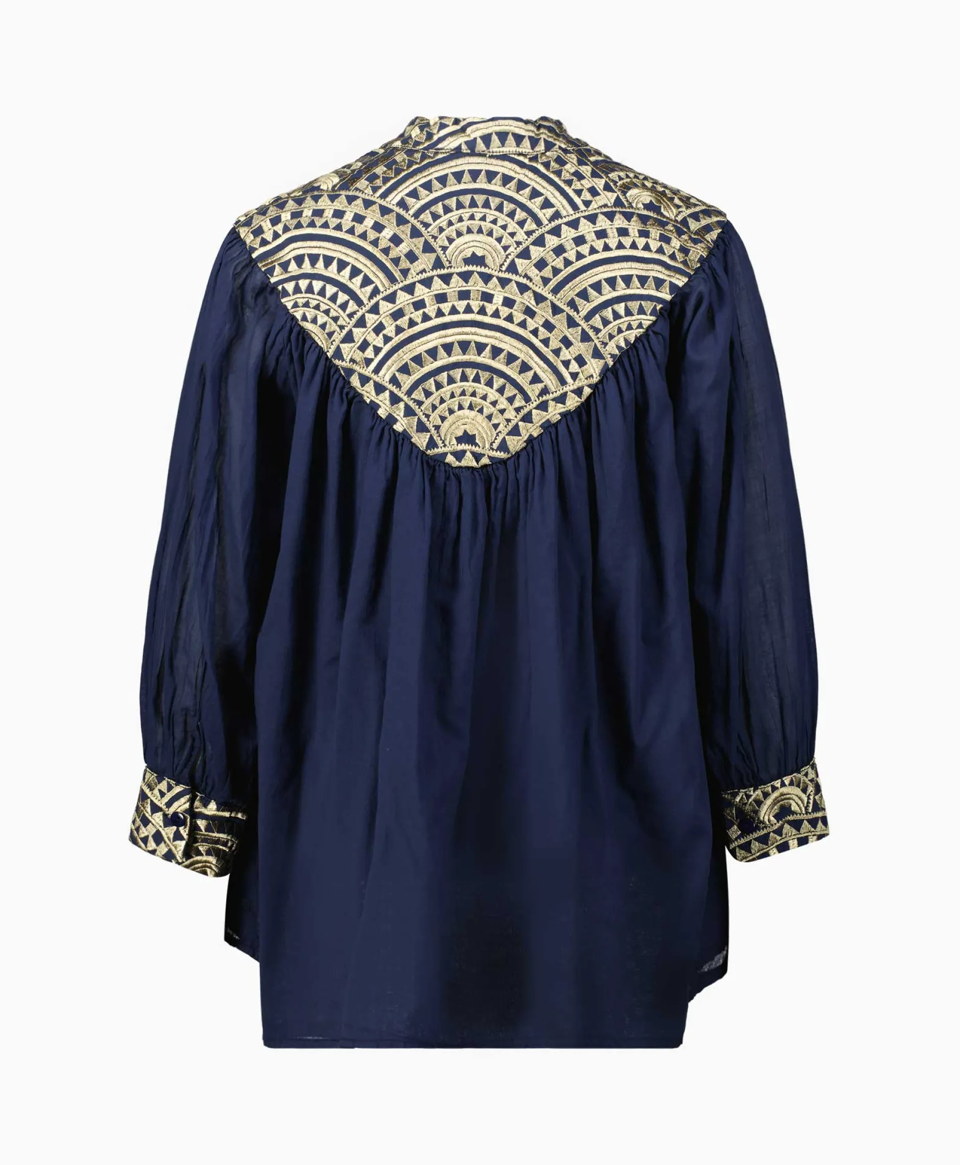 Dames Greek Archaic Kori Blouses*Blouse All Over Drawstrings Donker Blauw