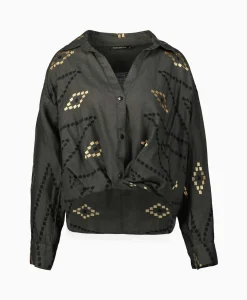 Dames Greek Archaic Kori Blouses*Blouse Wrap Zig Zag Khaki