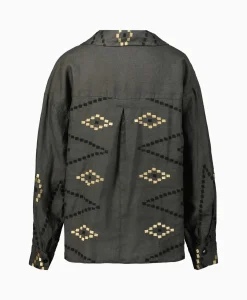 Dames Greek Archaic Kori Blouses*Blouse Wrap Zig Zag Khaki