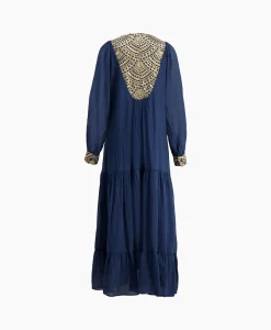 Dames Greek Archaic Kori Jurken*Maxi Jurk Long New All Over Cotton Donker Blauw