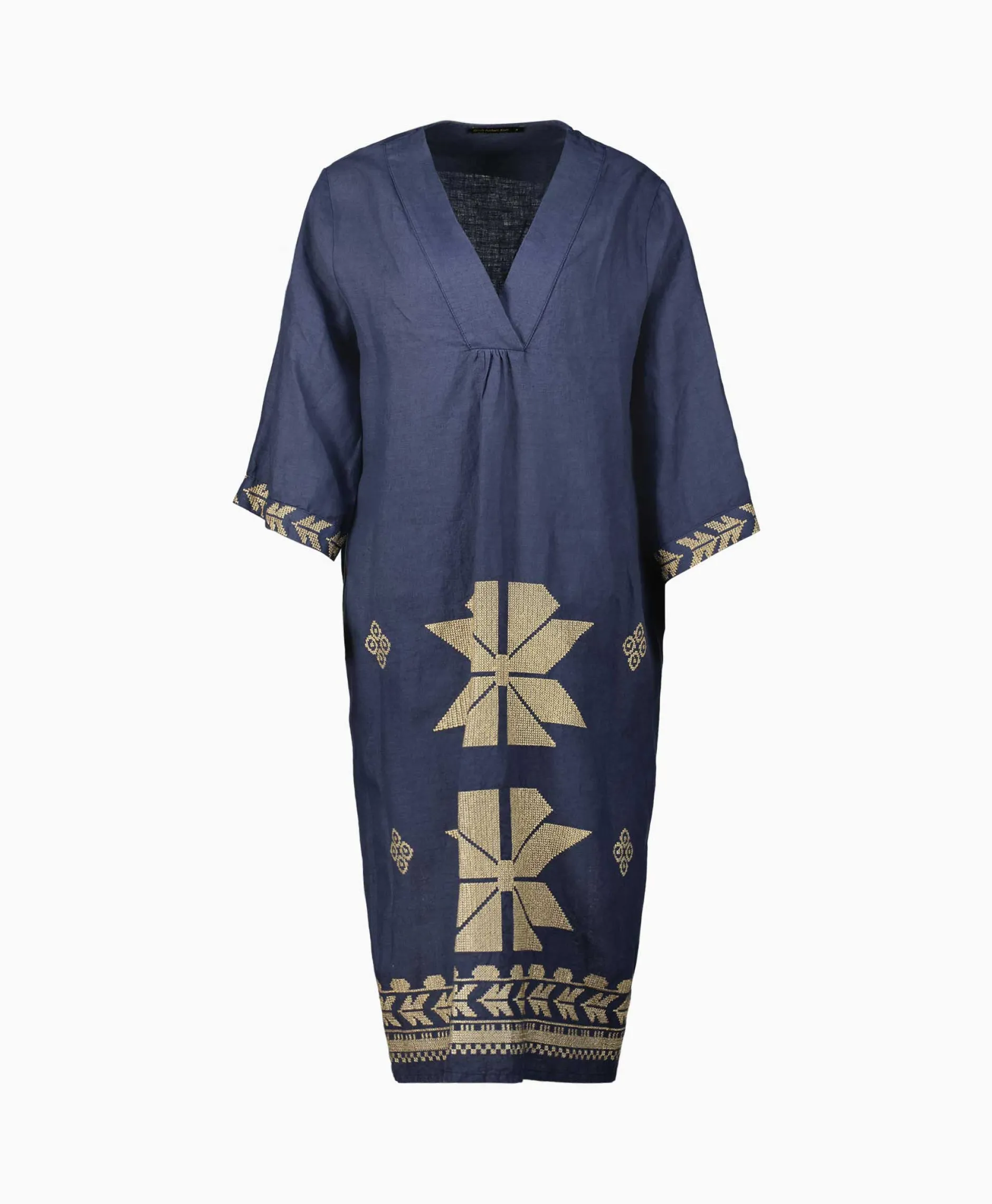 Dames Greek Archaic Kori Bruiloftskleding*Midi Jurk Aeolis V-Neck Donker Blauw