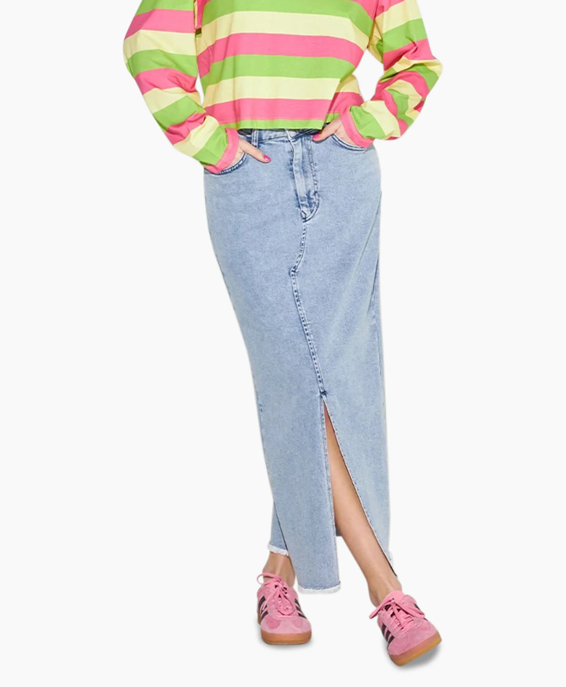 Dames Harper & Yve Rokken*Harper & Yve Midi Rok Yve-Sk Licht Blauw