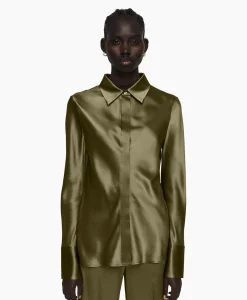 Dames Joseph Blouses*Blouse Brunel Silk Satin Olijf