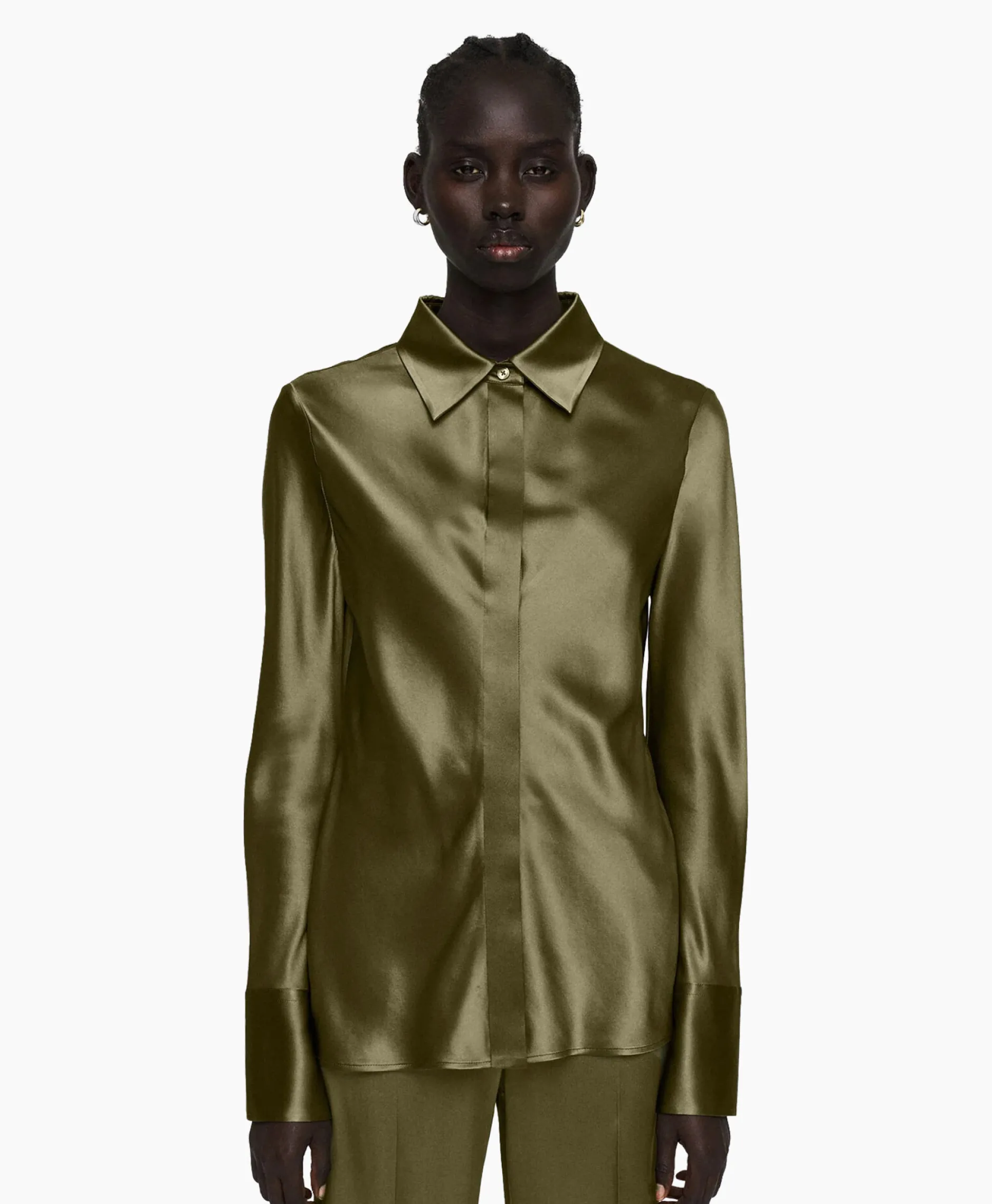 Dames Joseph Blouses*Blouse Brunel Silk Satin Olijf