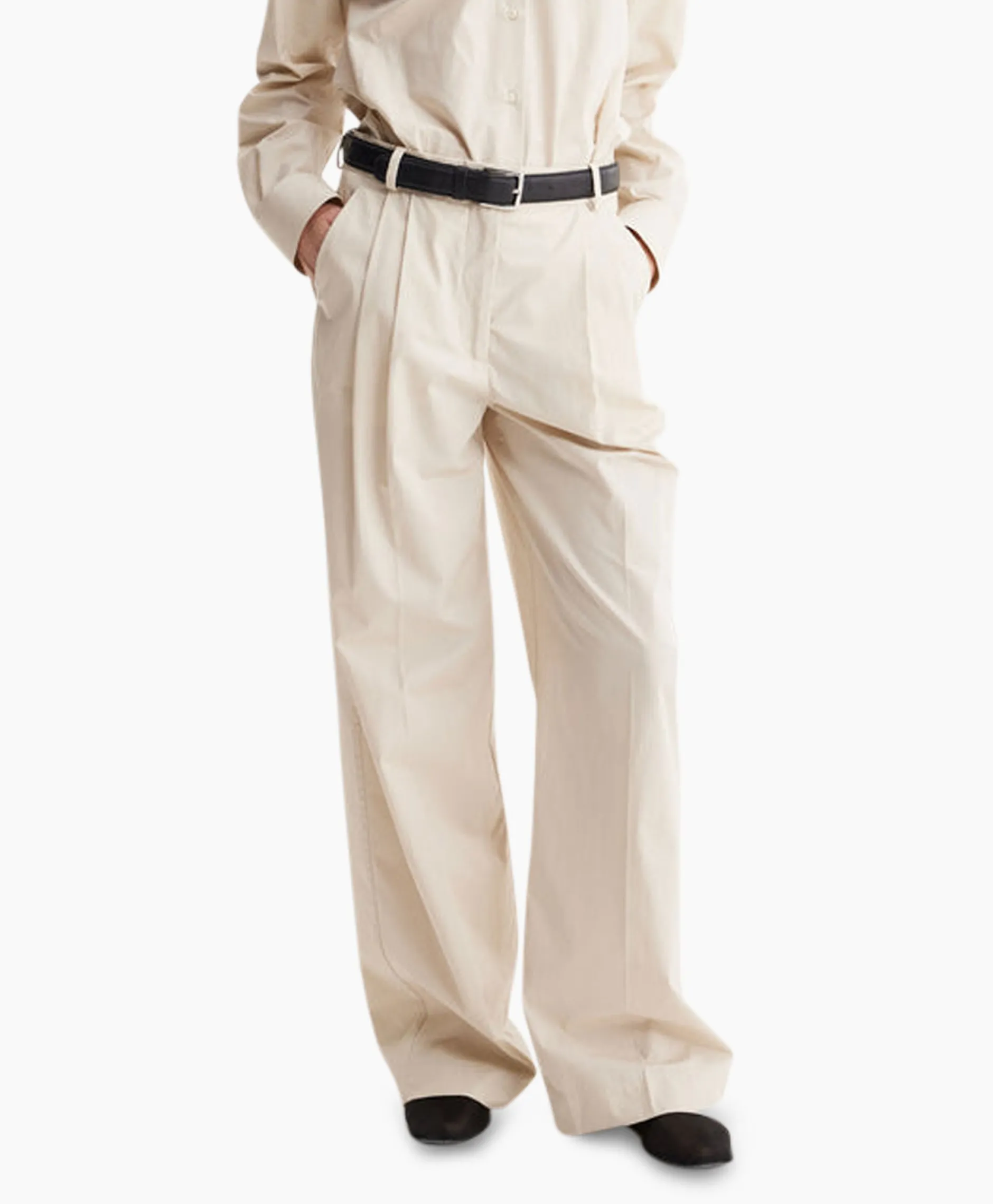 Dames Les Coyotes De Paris Broeken*Pantalon Wide Leg Pleated Chino Zand