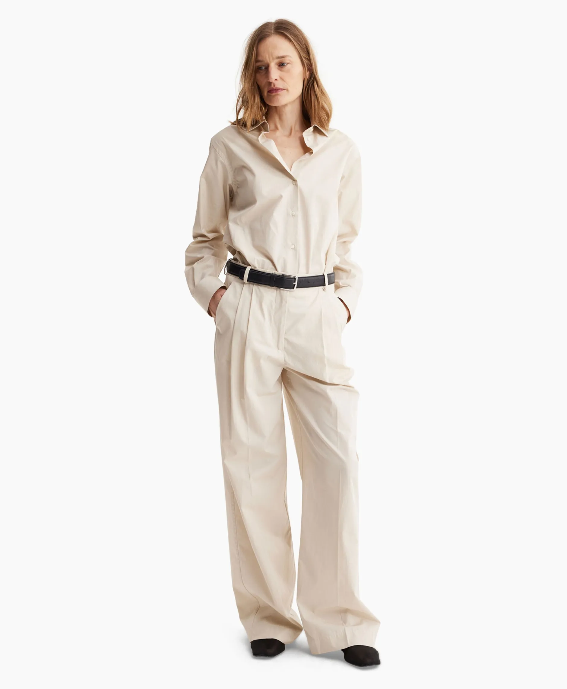 Dames Les Coyotes De Paris Broeken*Pantalon Wide Leg Pleated Chino Zand