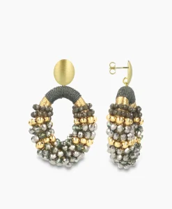 Dames Lott. Gioielli Sieraden*Oorbellen Ce Gb Combi Oval M Gold Stripes Groen