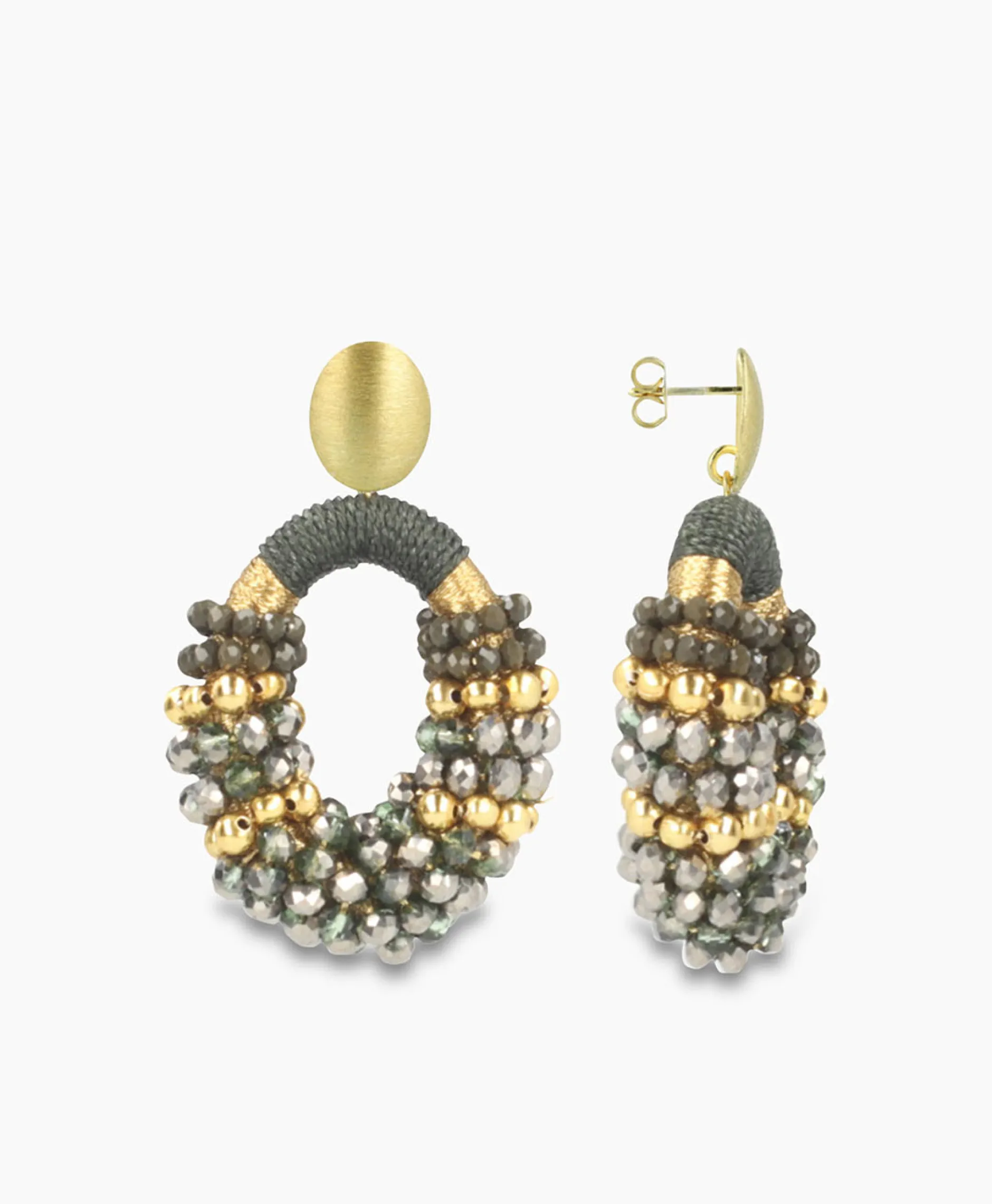 Dames Lott. Gioielli Sieraden*Oorbellen Ce Gb Combi Oval M Gold Stripes Groen