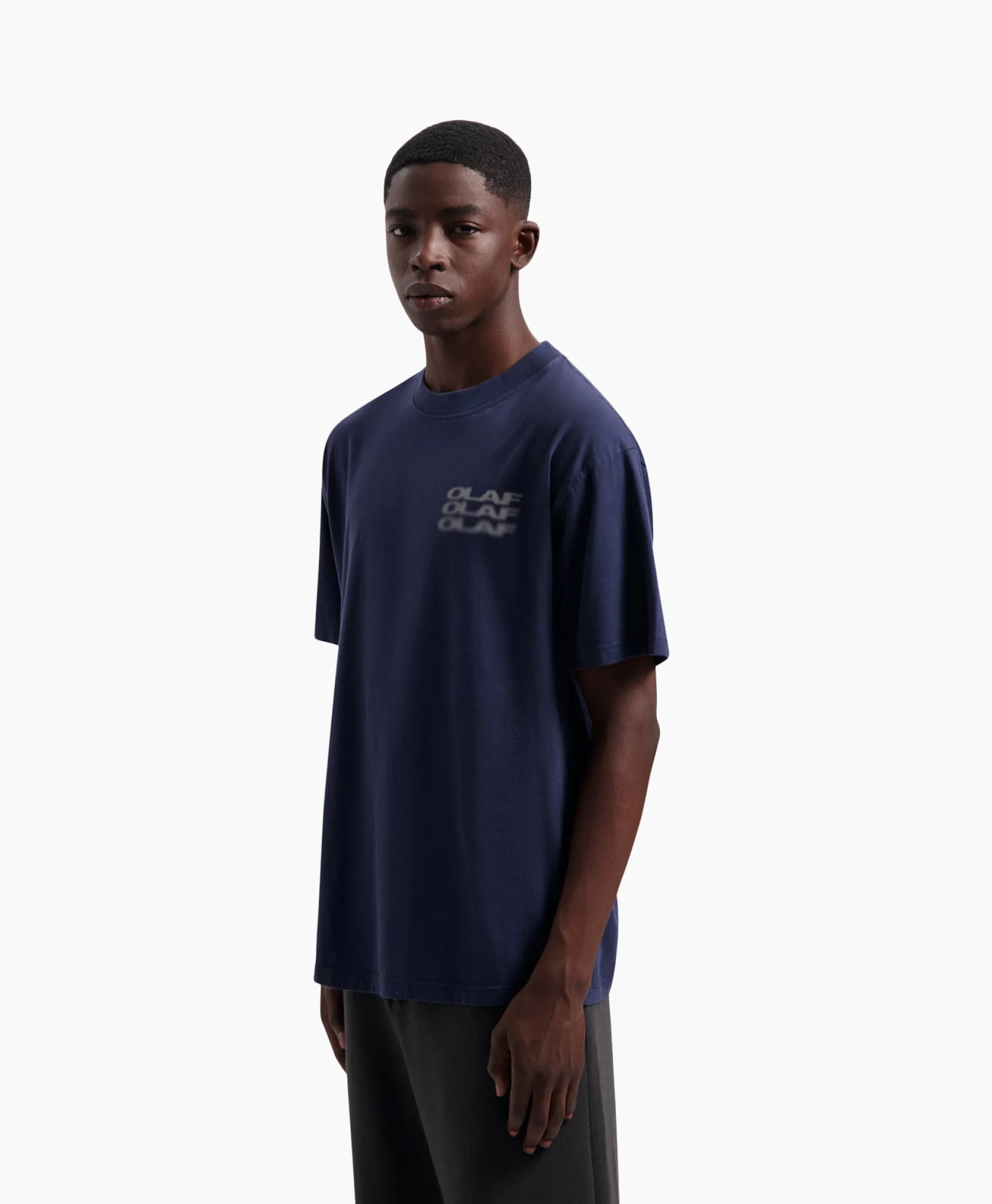 Heren Olaf Hussein T-Shirts*T-Shirt Blur Logo Donker Blauw