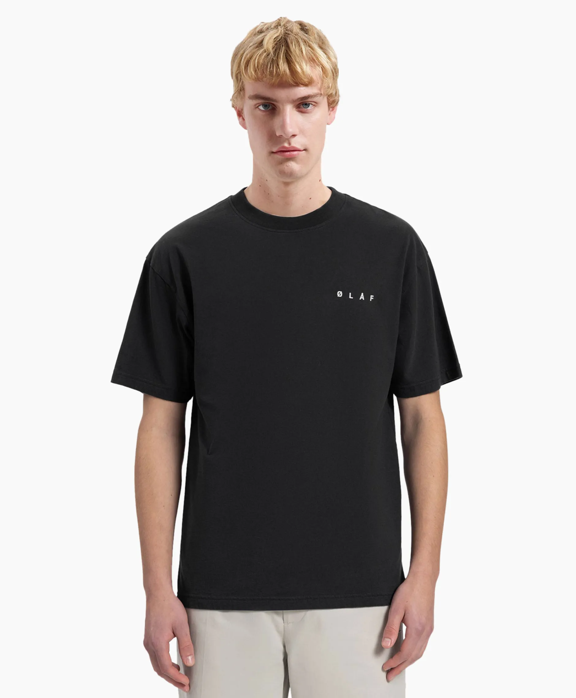 Heren Olaf Hussein T-Shirts*T-Shirt Korte Mouw Face Zwart