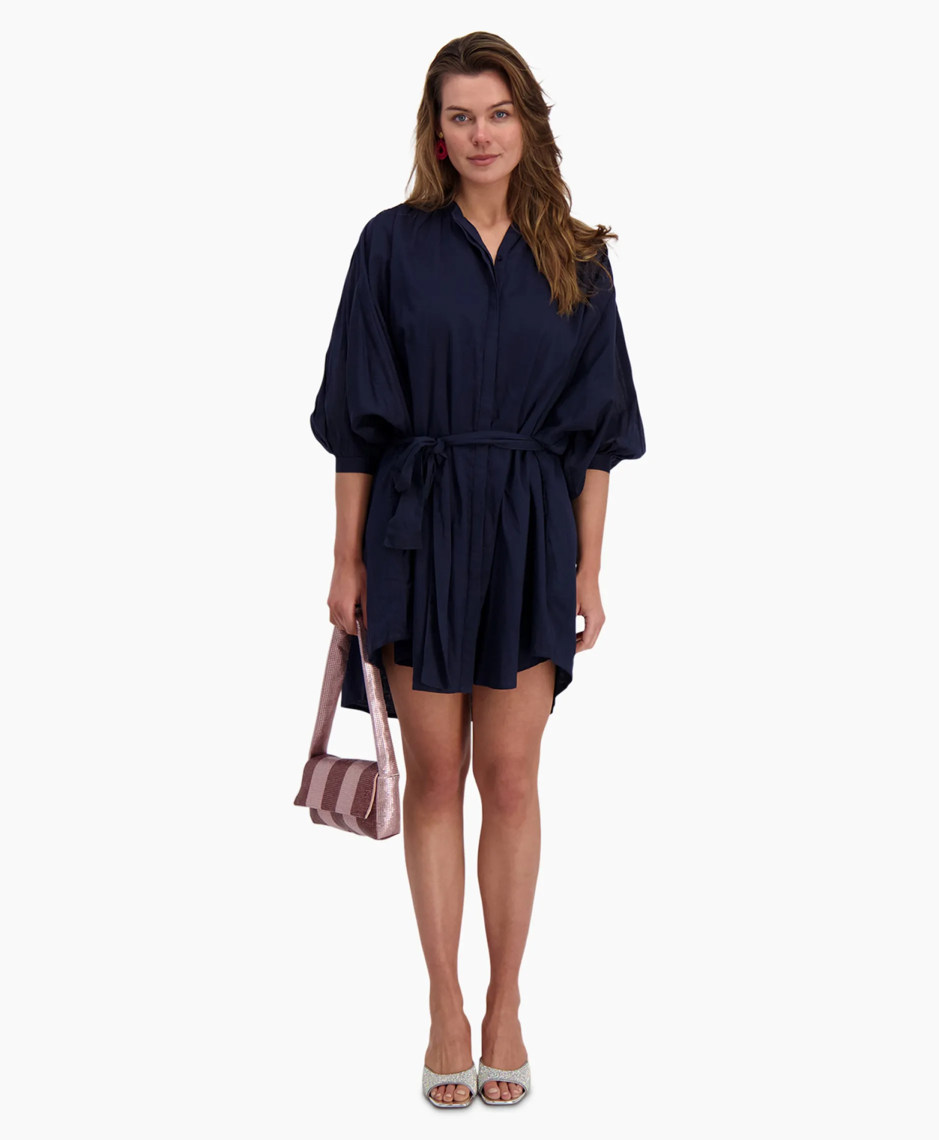 Dames Sea Me Happy Jurken*Mini Jurk Balloon Short Double Layered Donker Blauw