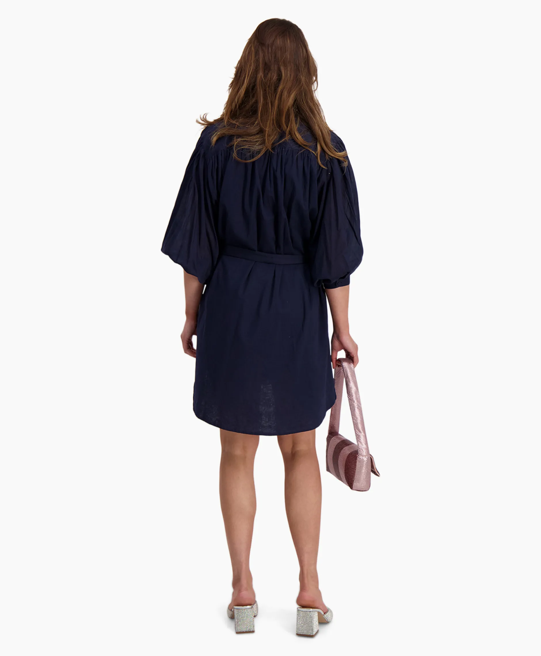 Dames Sea Me Happy Jurken*Mini Jurk Balloon Short Double Layered Donker Blauw