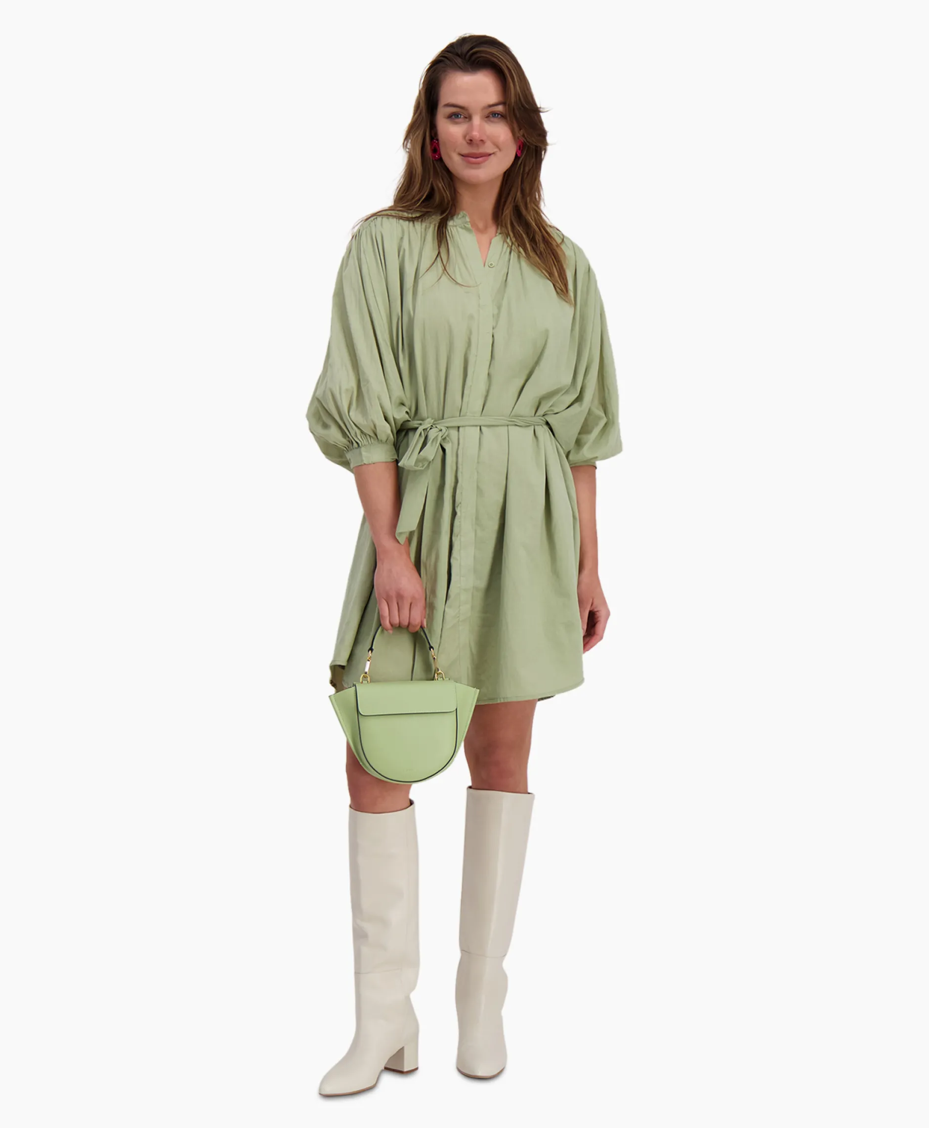 Dames Sea Me Happy Jurken*Mini Jurk Balloon Short Double Layered Licht Groen