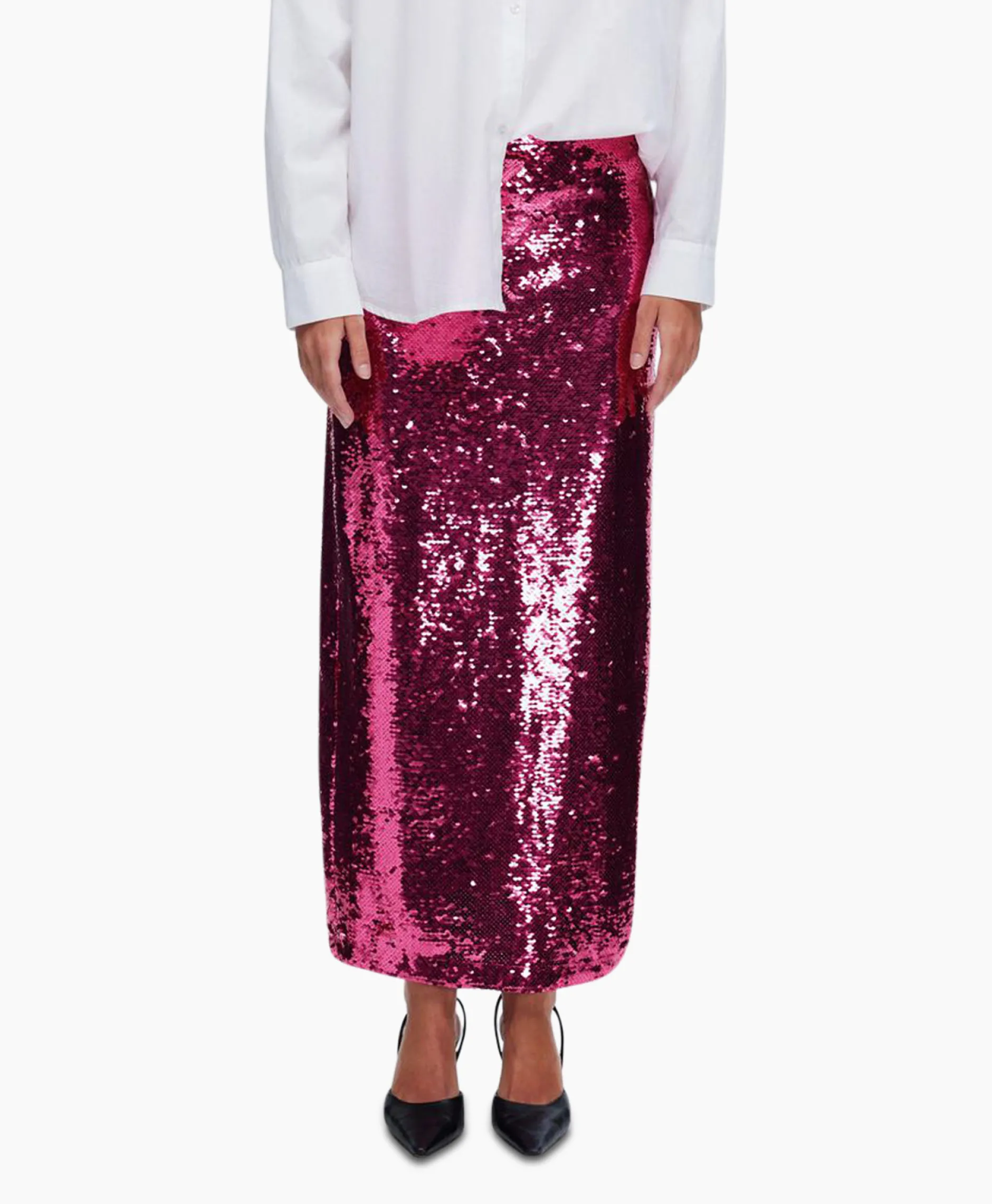 Dames Selected Femme Rokken*Rok Omina Hw Ankle Sequins Skirt B Pink