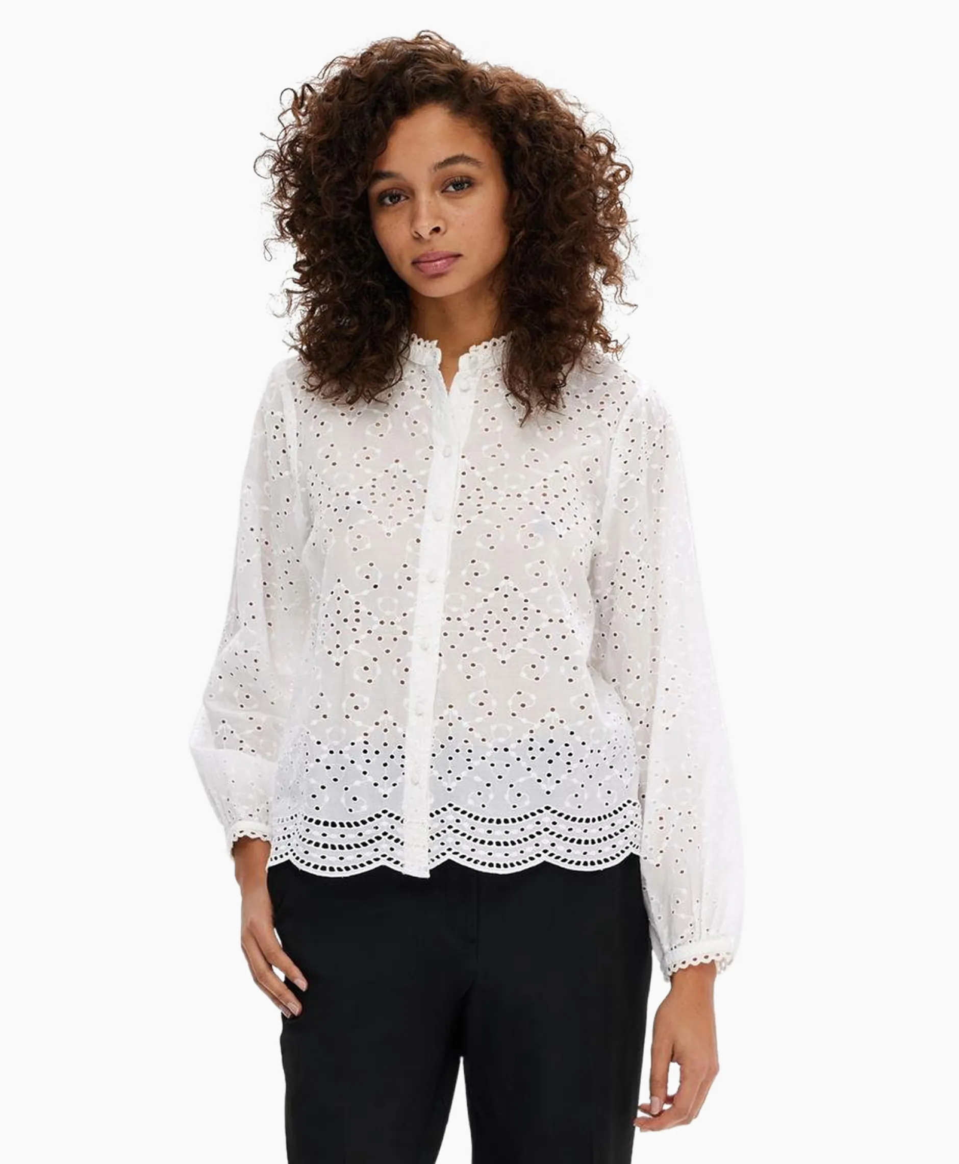 Dames Selected Femme T-Shirts & Tops*T-Shirt Korte Mouw Tatiana L/S Embr Shirt Noos Wit