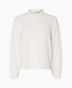 Dames Selected Femme T-Shirts & Tops*T-Shirt Korte Mouw Tatiana L/S Embr Shirt Noos Wit