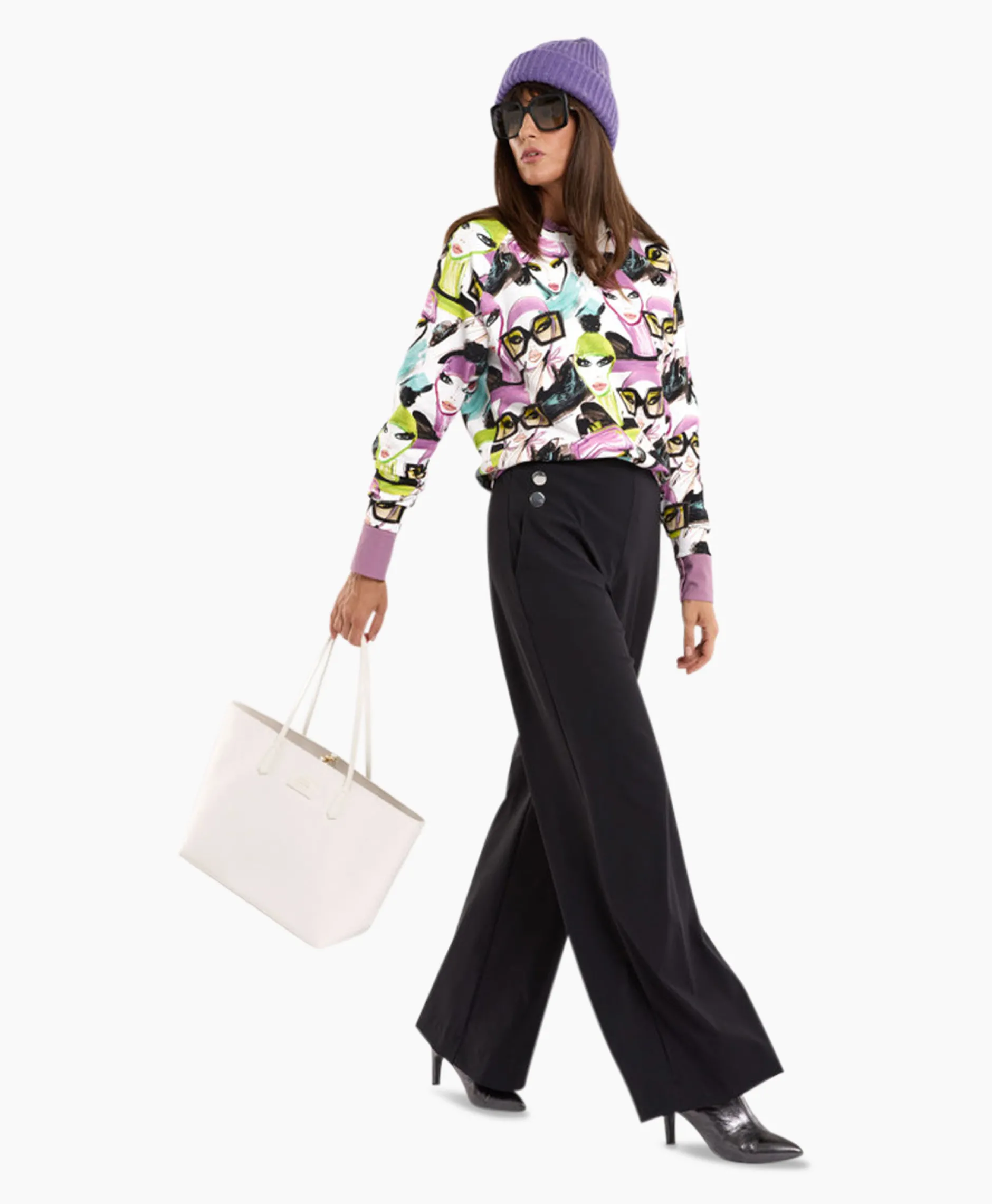 Dames Studio Anneloes Broeken*Broek Jessy Bonded Button Trousers Zwart Dessin