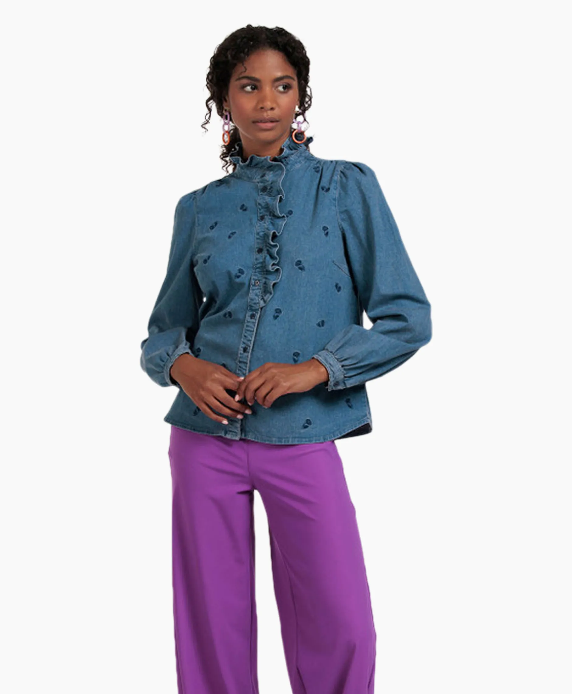 Dames Studio Anneloes Blouses*Broek Lola Embroidery Denim Blouse Jeans