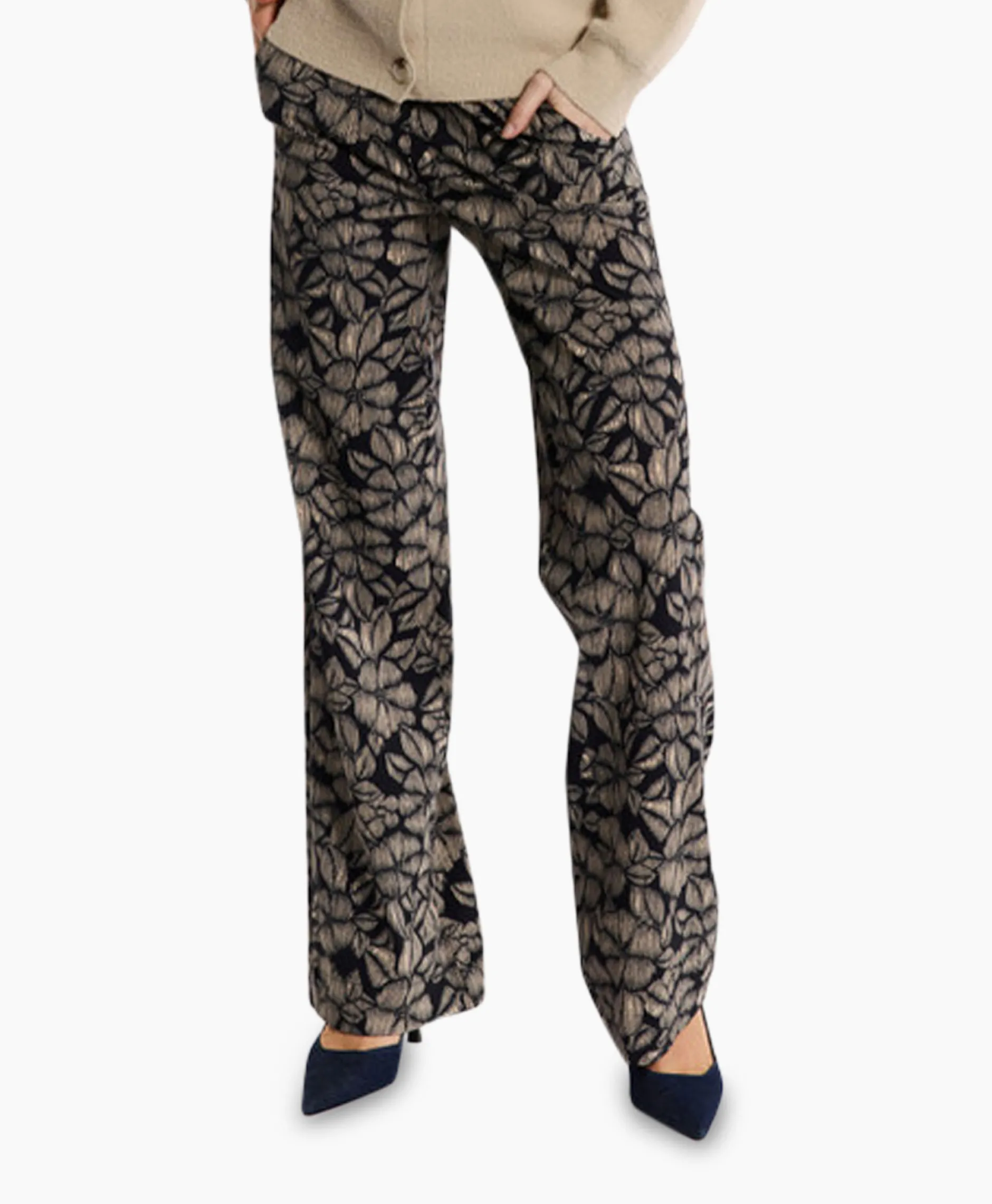 Dames Studio Anneloes Broeken*Broek Marilon Flower Trousers Zand