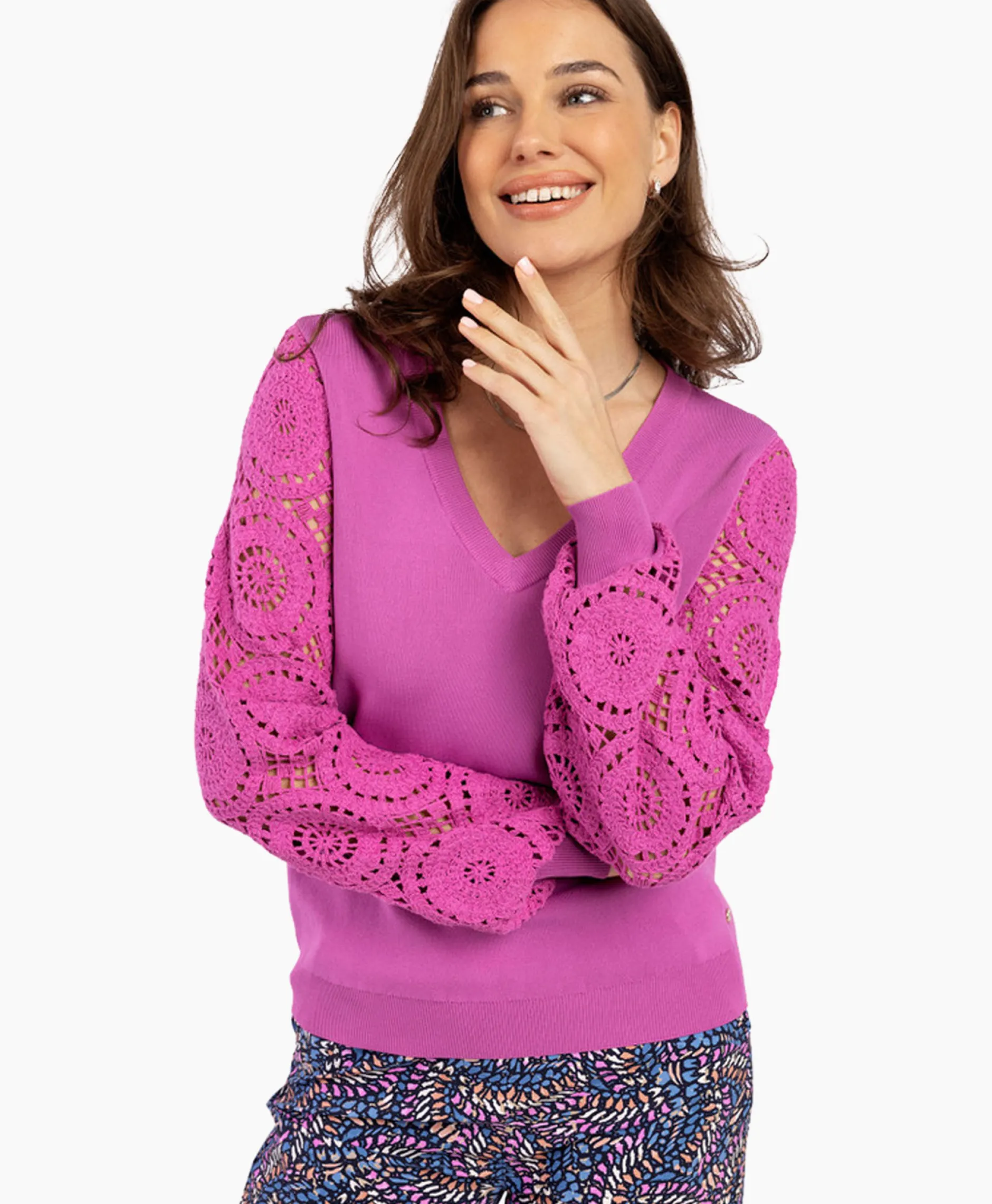 Dames Studio Anneloes Truien*Pullover Dinah Crochet Roze