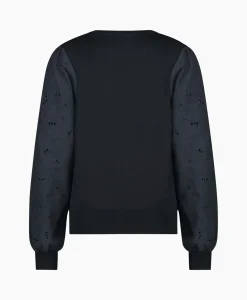 Dames Studio Anneloes Truien*Pullover Deana Flower Broderie Donker Blauw