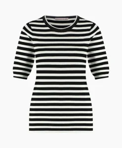 Dames Studio Anneloes Truien*Pullover Luna Stripe Short Slv Zwart Dessin