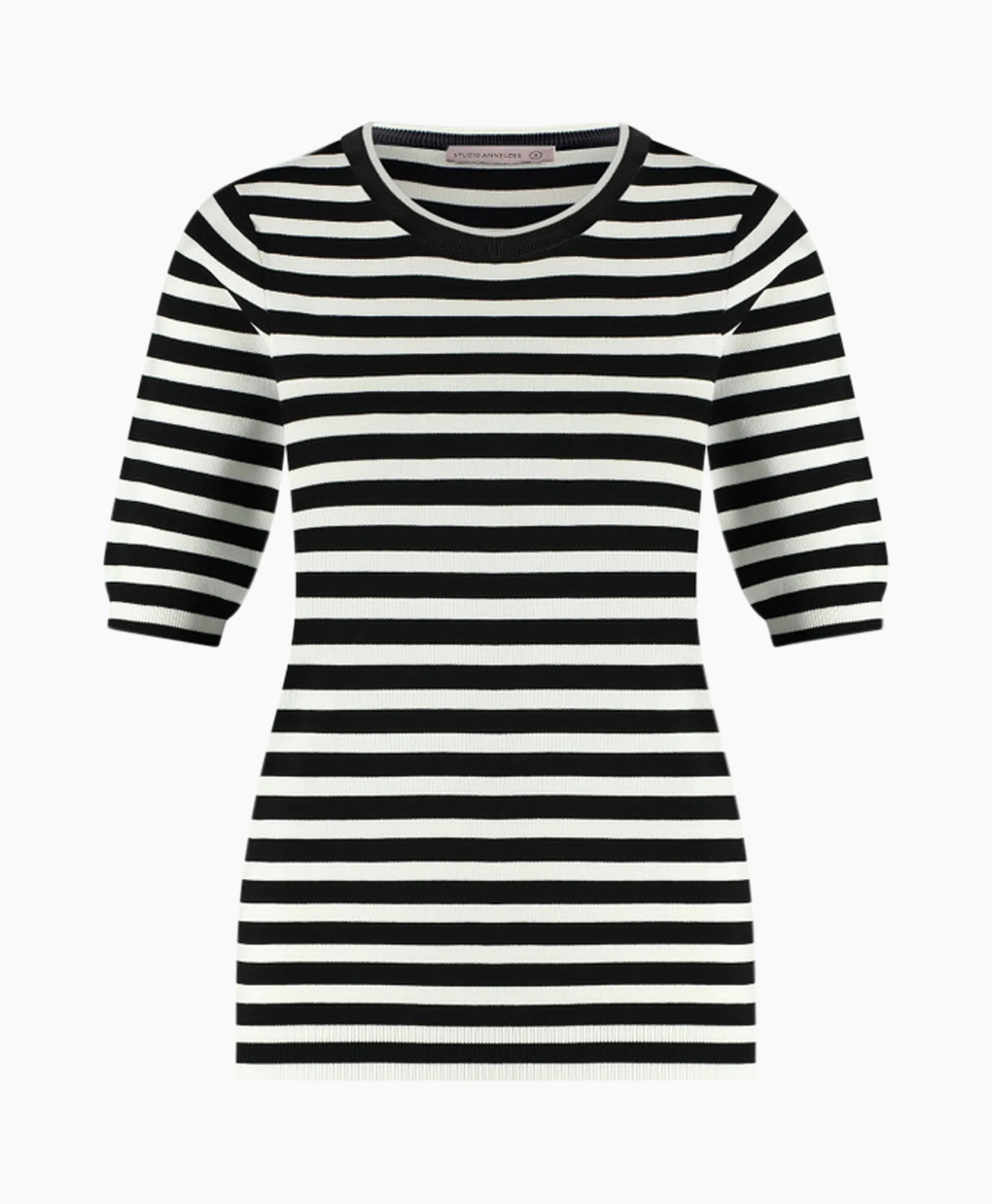 Dames Studio Anneloes Truien*Pullover Luna Stripe Short Slv Zwart Dessin