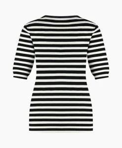 Dames Studio Anneloes Truien*Pullover Luna Stripe Short Slv Zwart Dessin