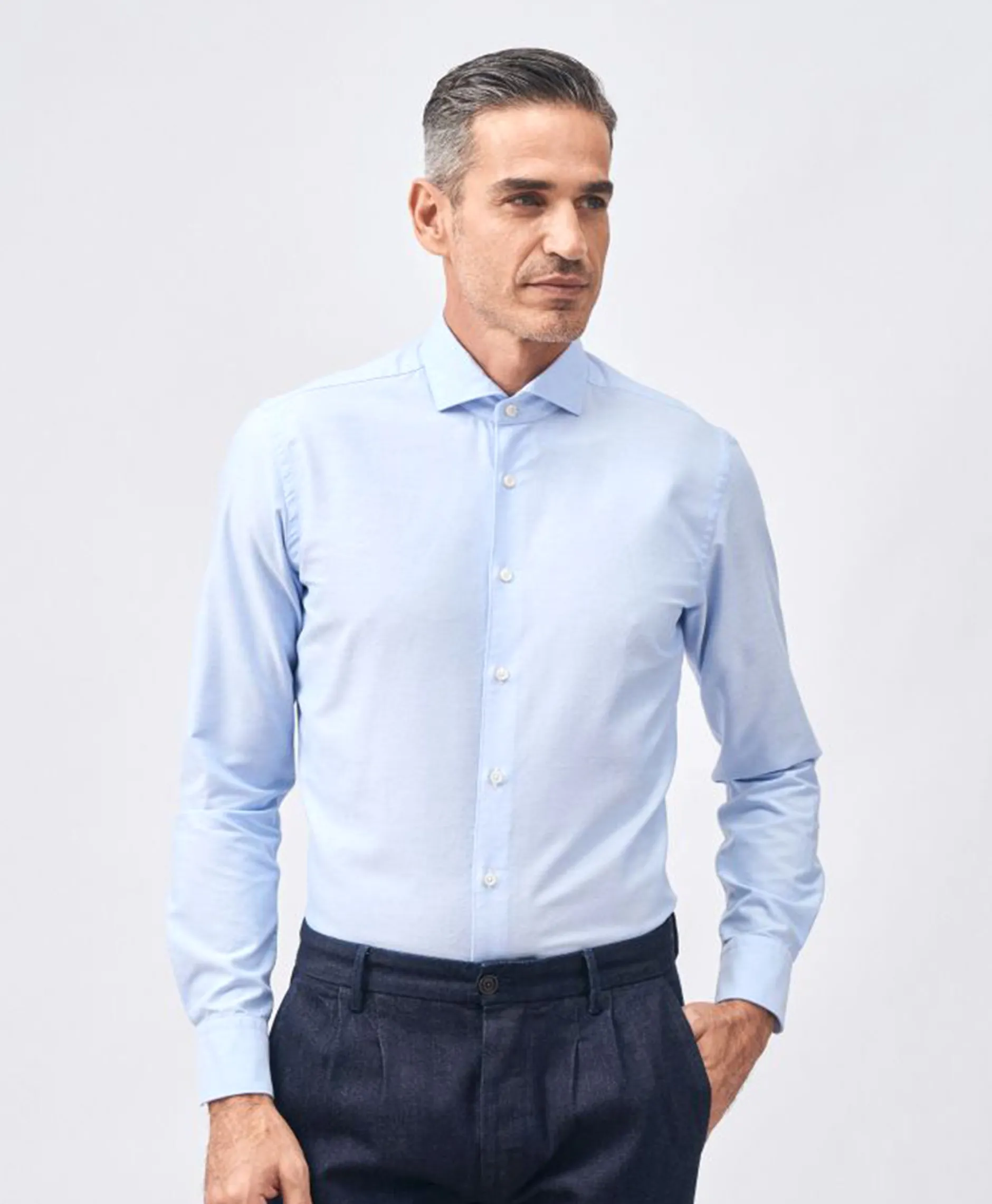 Heren Xacus Overhemden*Tailor Fit Oxford Shirt Licht Blauw