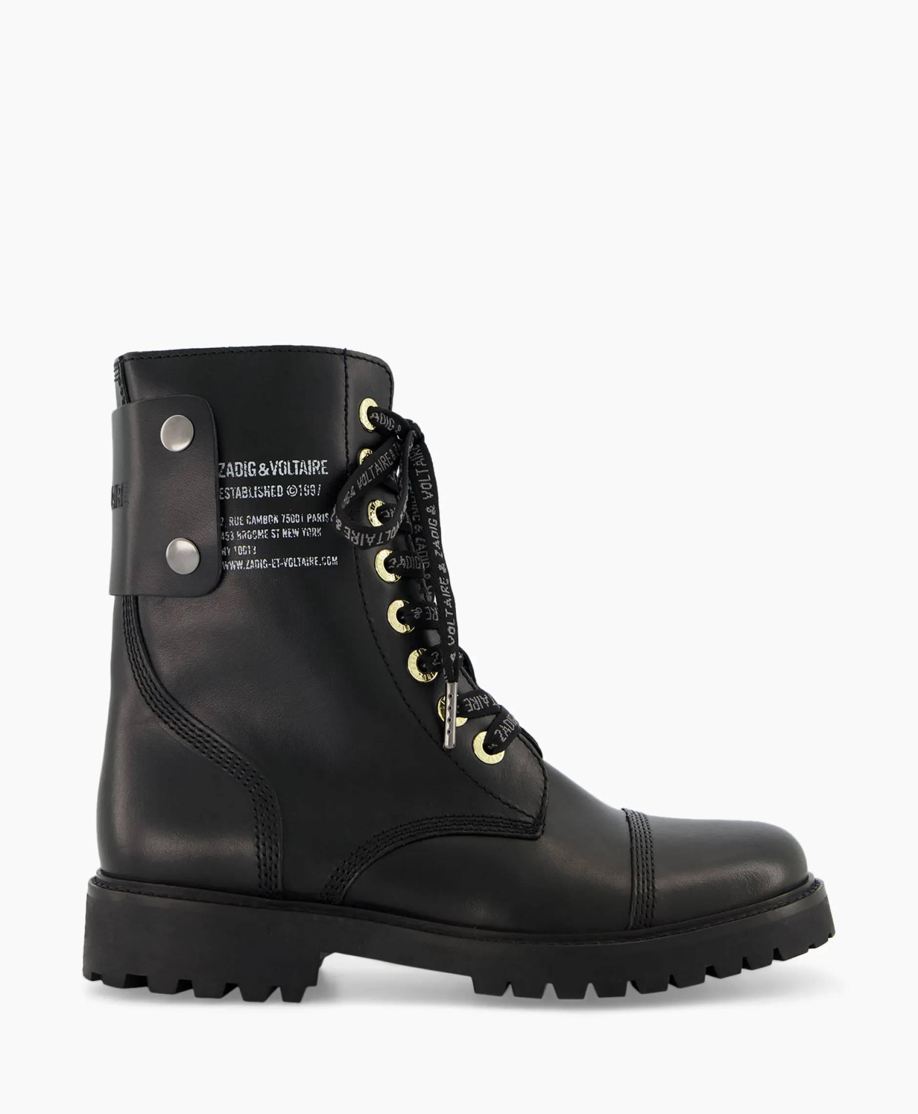 Dames Zadig & Voltaire Laarzen*Zadig & Voltaire Enkellaars Joe Smooth Cowskin + Side Prin Zwart