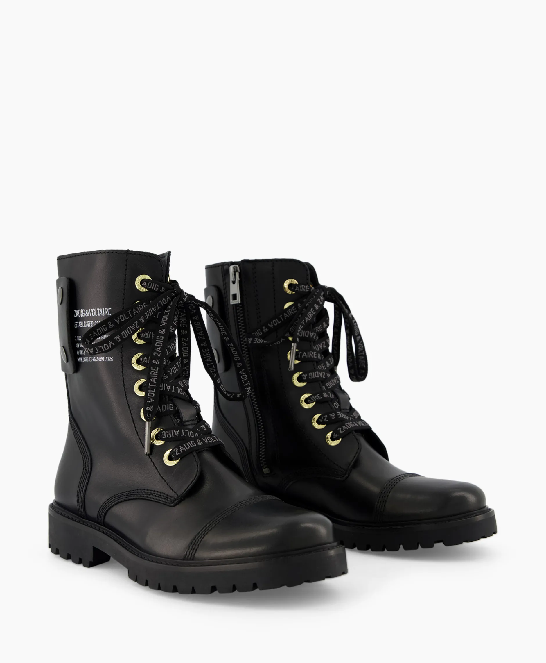 Dames Zadig & Voltaire Laarzen*Zadig & Voltaire Enkellaars Joe Smooth Cowskin + Side Prin Zwart